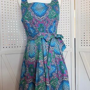 Talbots Blue, Green & Pink Paisley Fit-and-Flare Midi Dress